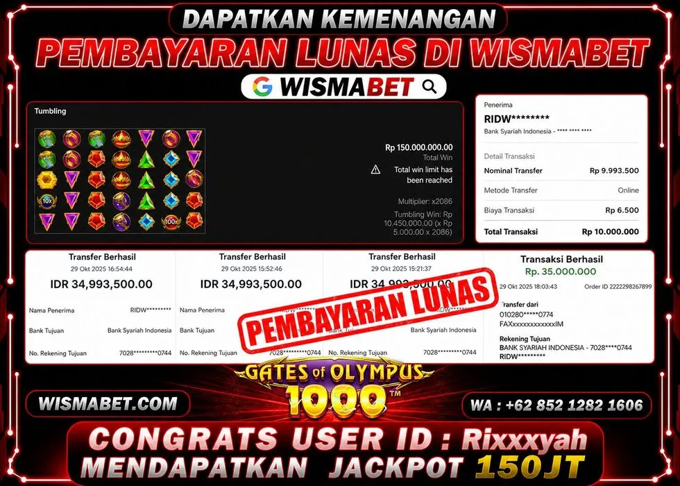 Wismabet - BUKTI KEMENANGAN Gates Of Olympus 1000x Rp200,000,000,- LUNAS